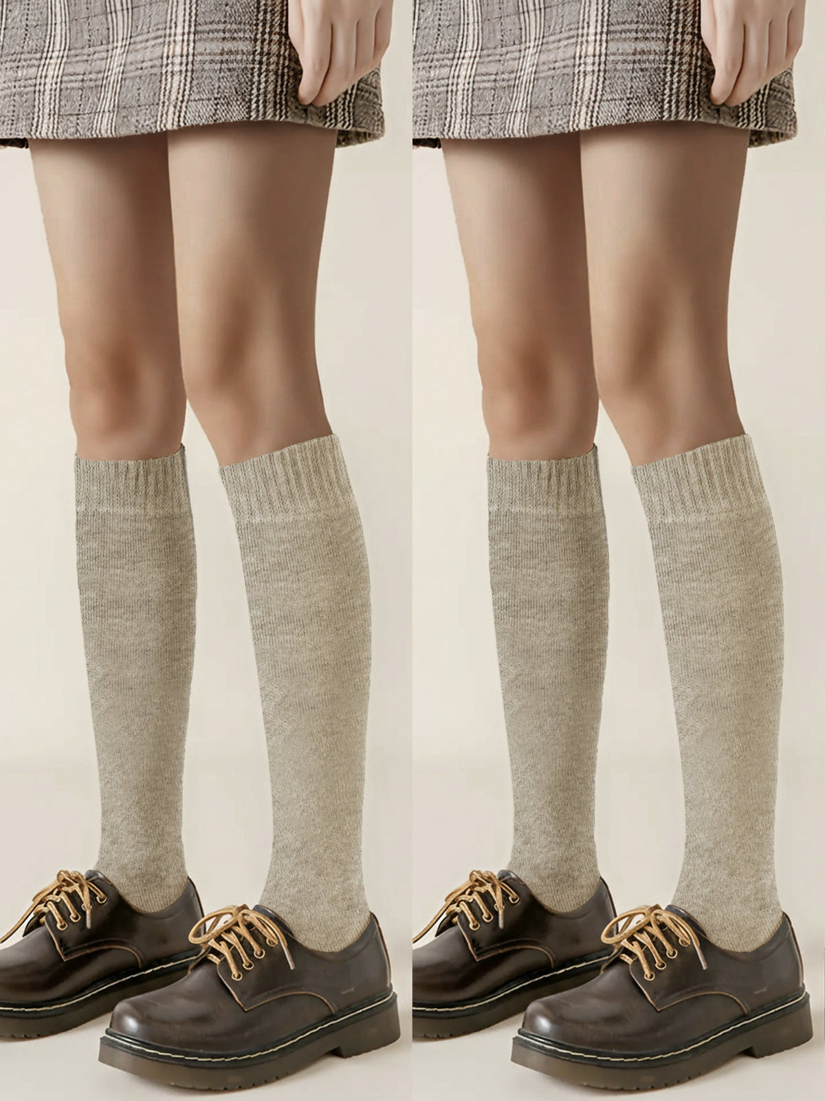 Winter Solid Color Fleece Lined Knee High Socks
