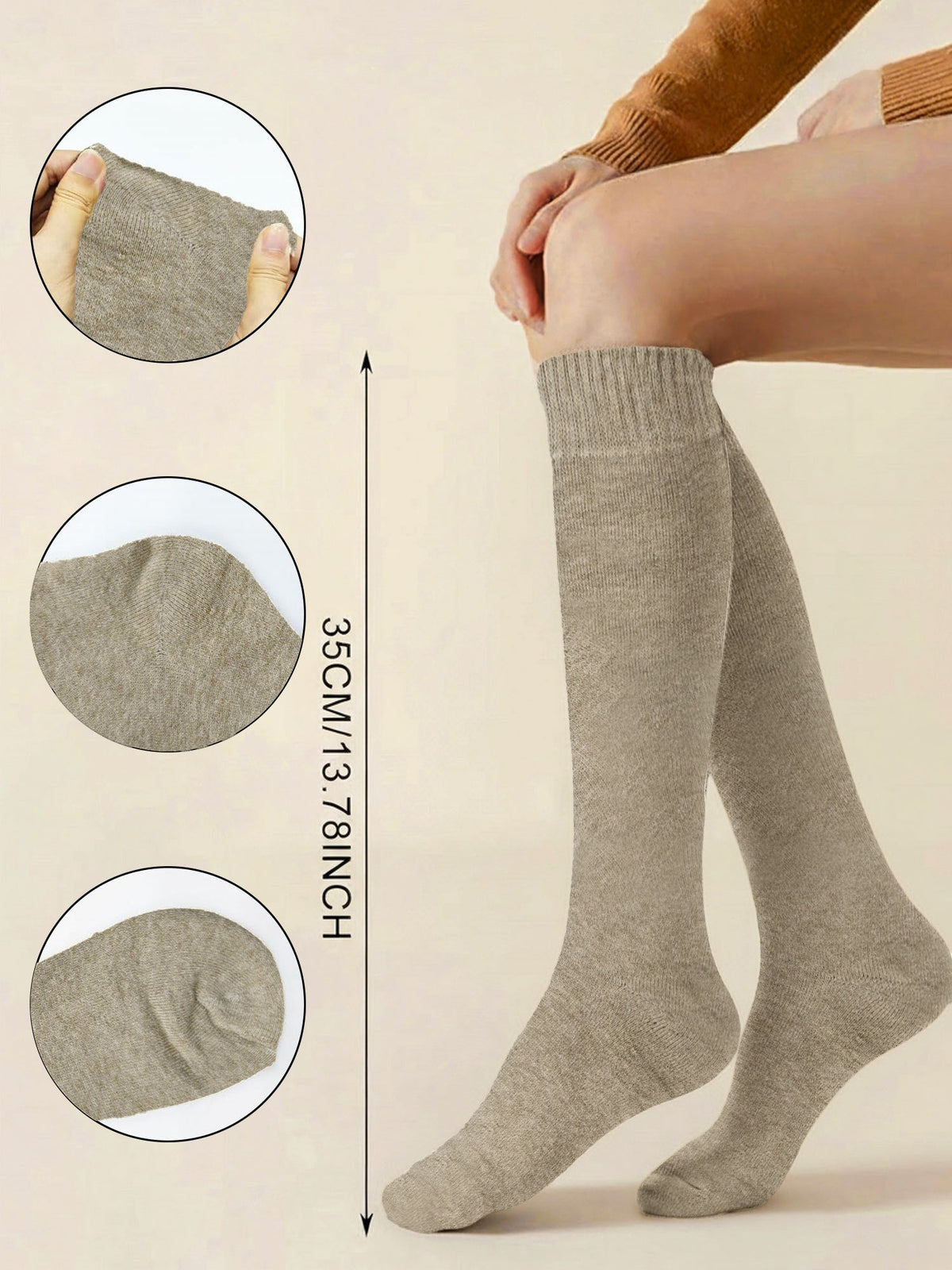 Winter Solid Color Fleece Lined Knee High Socks