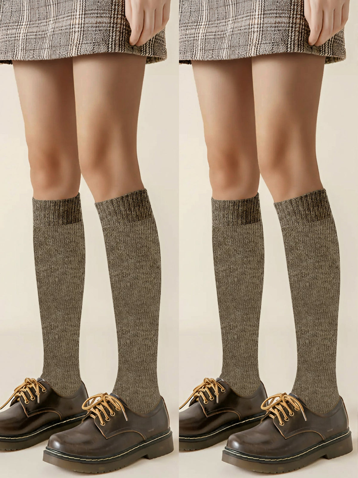 Winter Solid Color Fleece Lined Knee High Socks