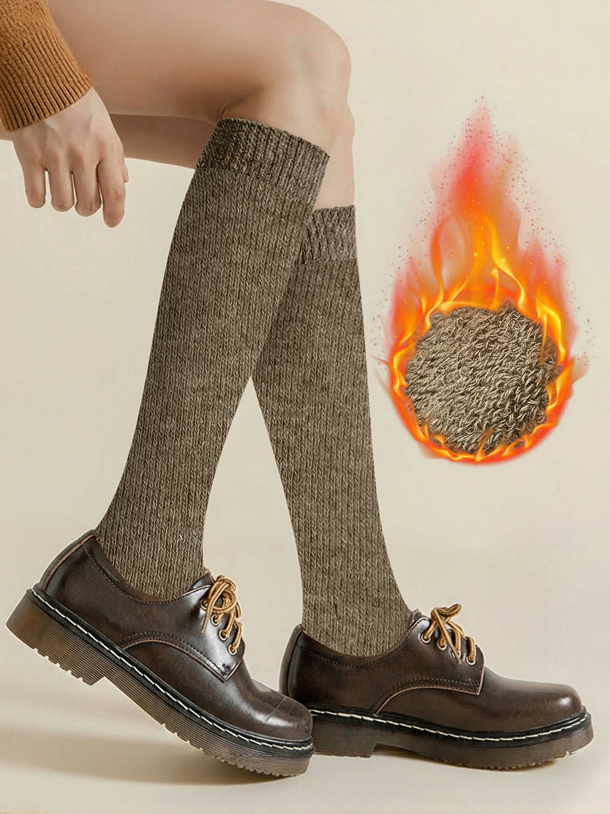 Winter Solid Color Fleece Lined Knee High Socks