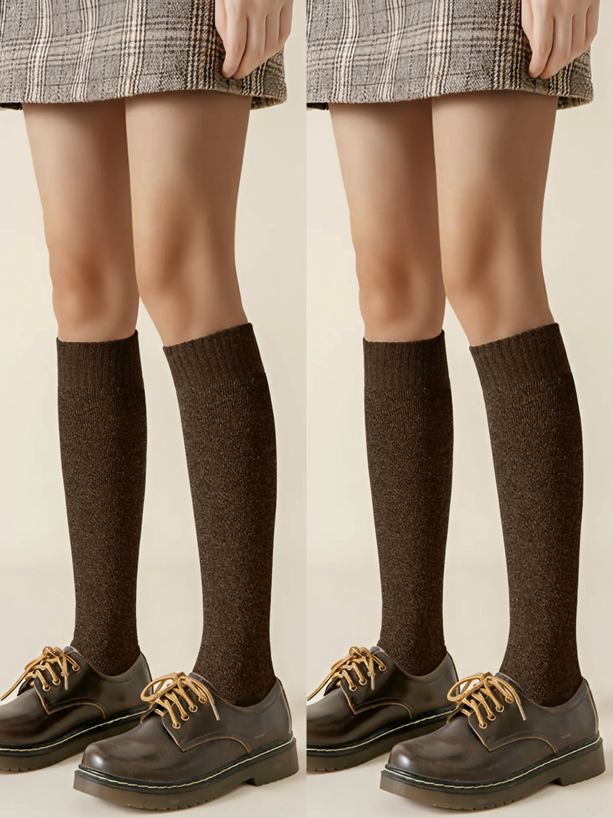 Winter Solid Color Fleece Lined Knee High Socks