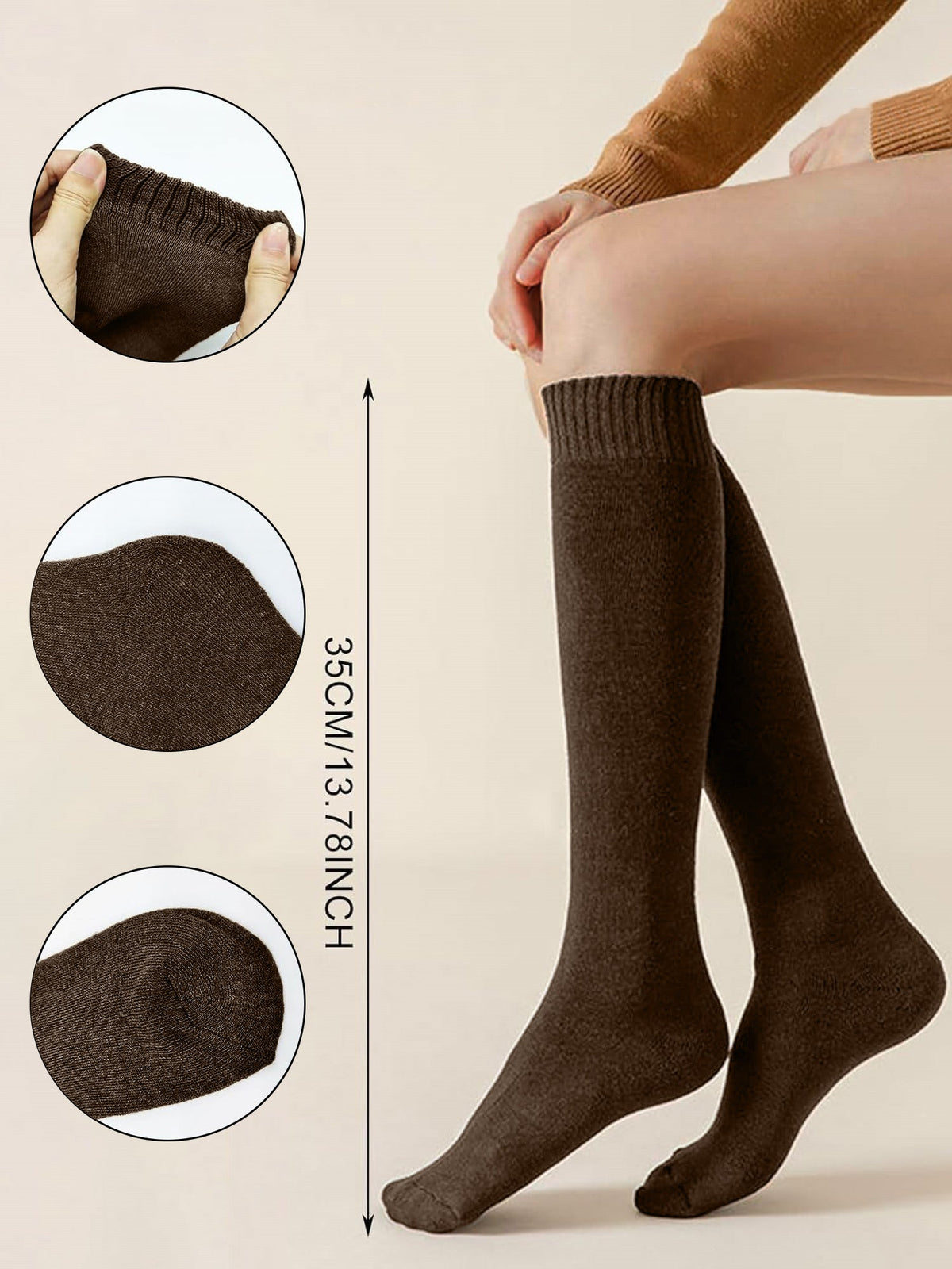 Winter Solid Color Fleece Lined Knee High Socks