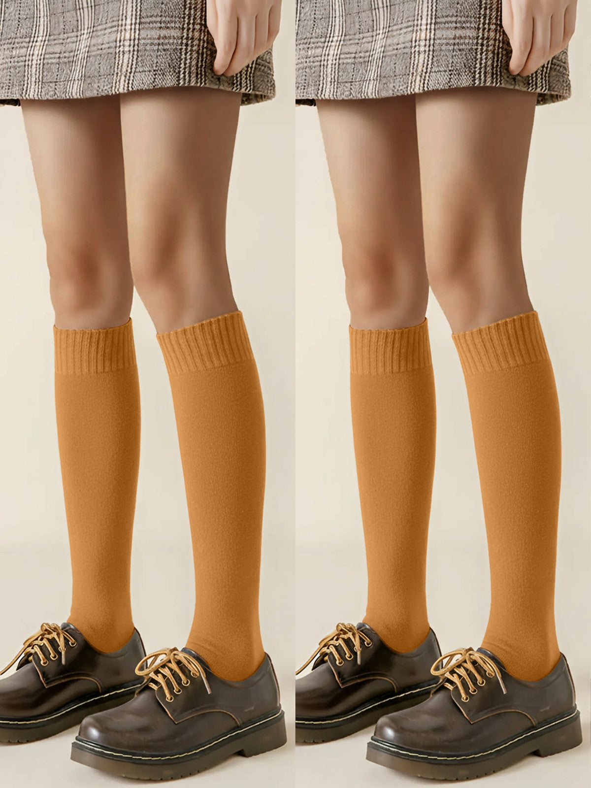 Winter Solid Color Fleece Lined Knee High Socks
