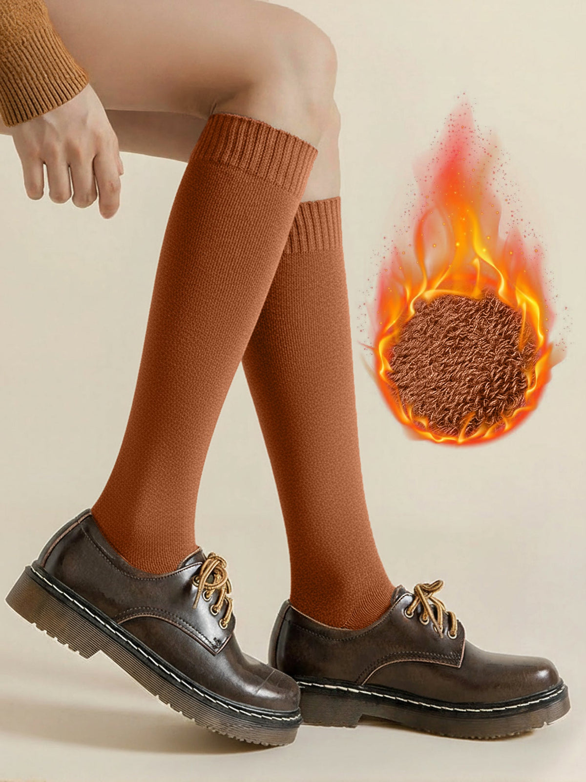 Winter Solid Color Fleece Lined Knee High Socks