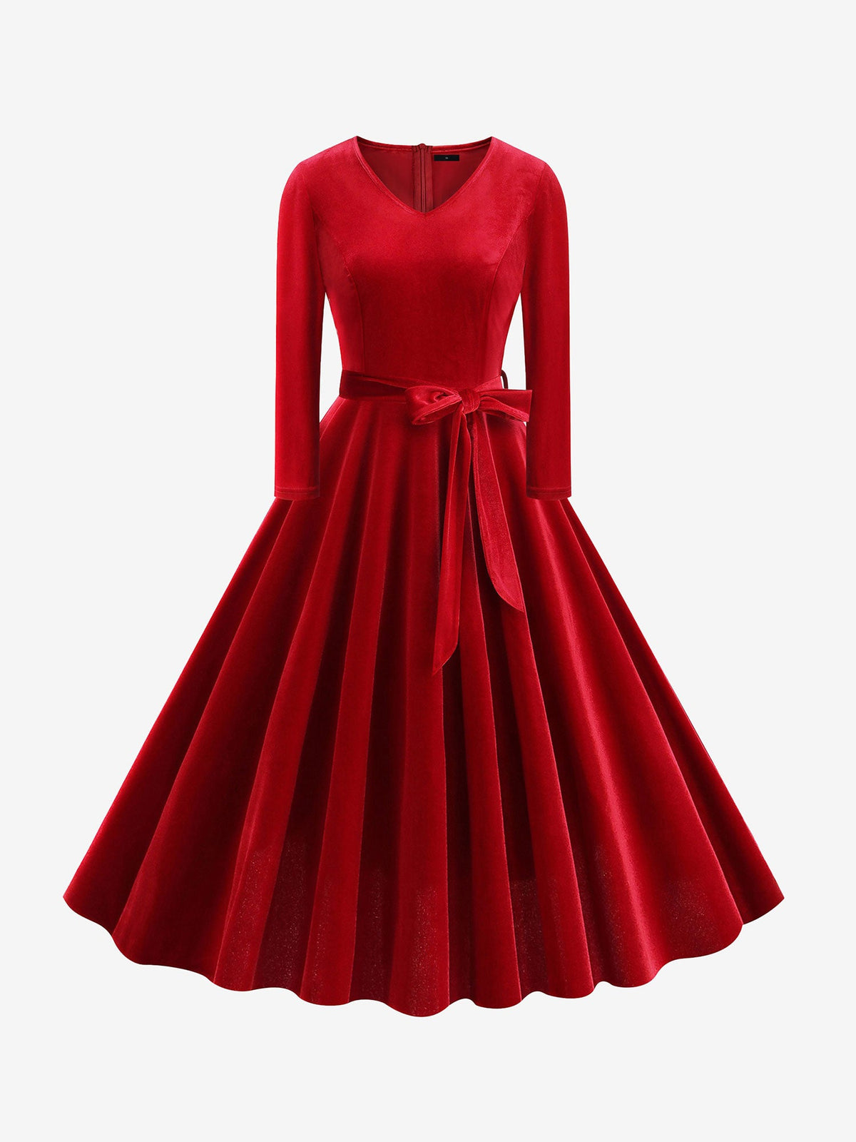 Christmas Velvet V Neck Long Sleeves Midi A-Line Dress
