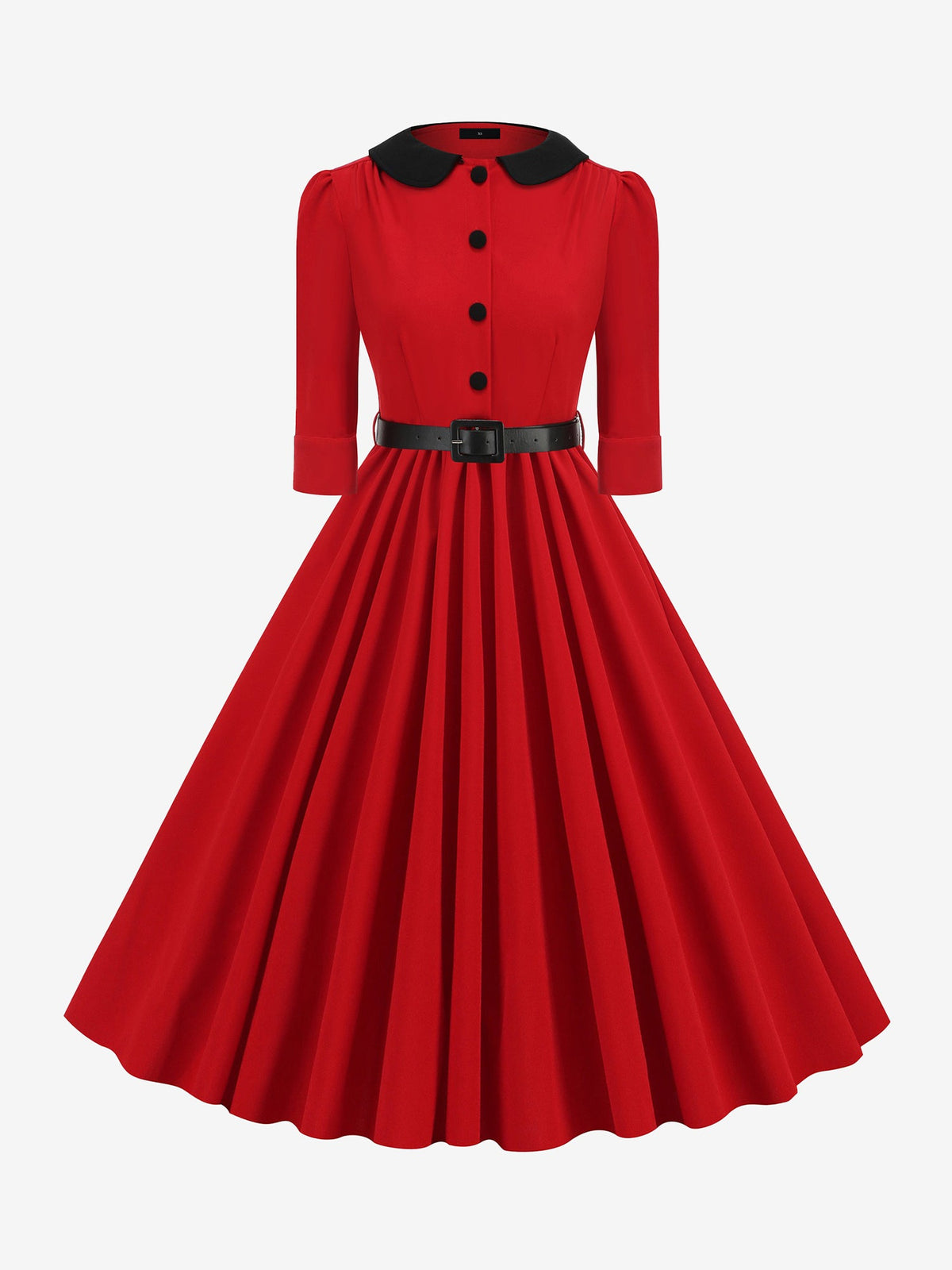 Vintage Peter Pan Collar Belted A-Line Midi Dress