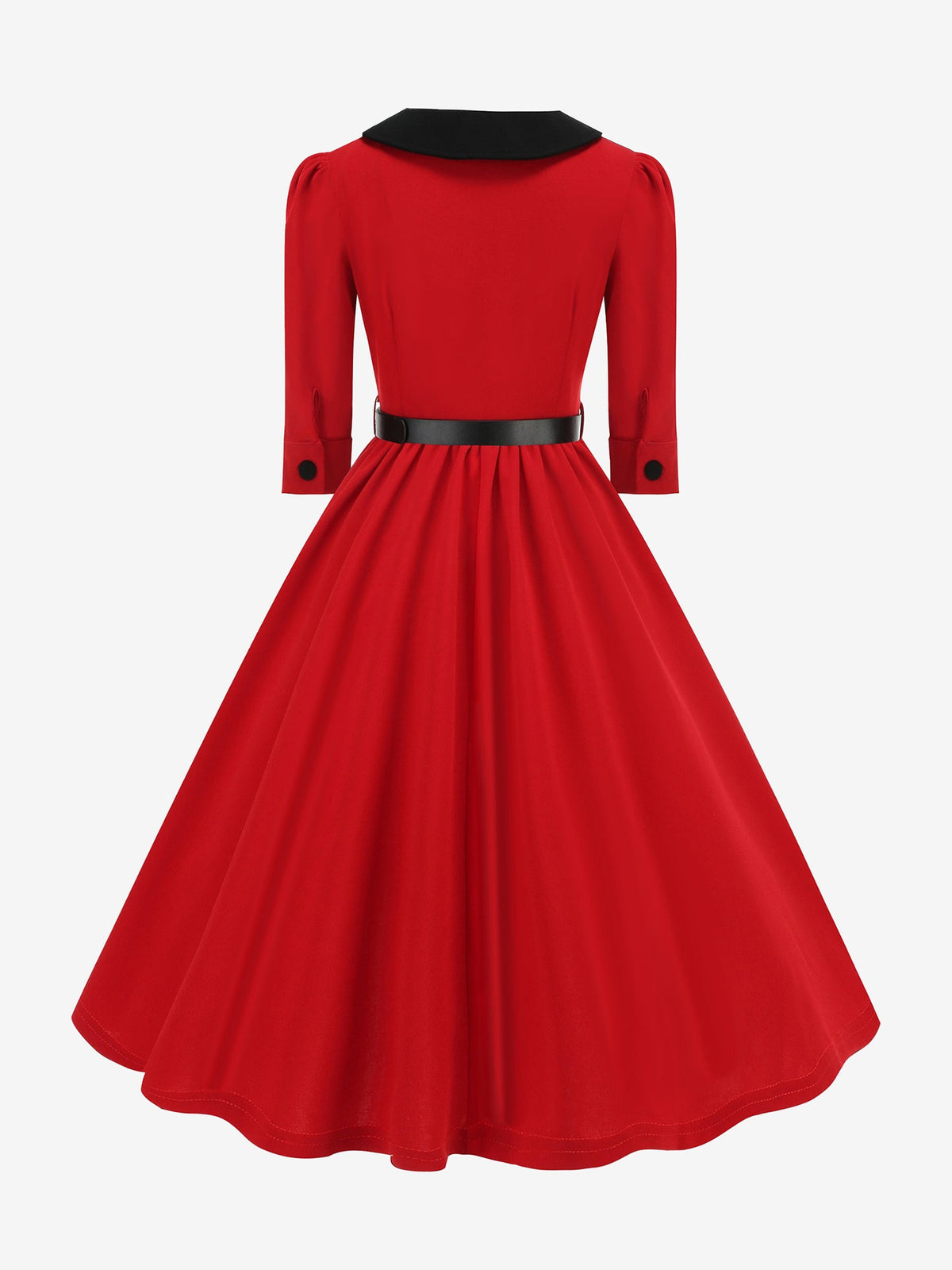 Vintage Peter Pan Collar Belted A-Line Midi Dress