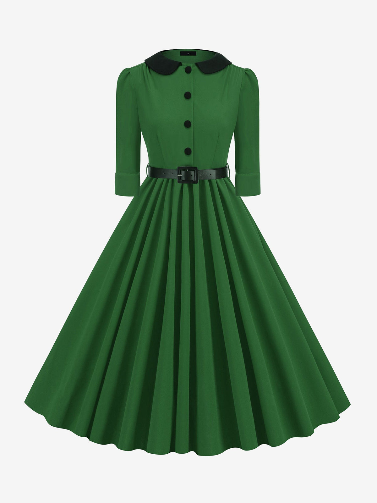 Vintage Peter Pan Collar Belted A-Line Midi Dress