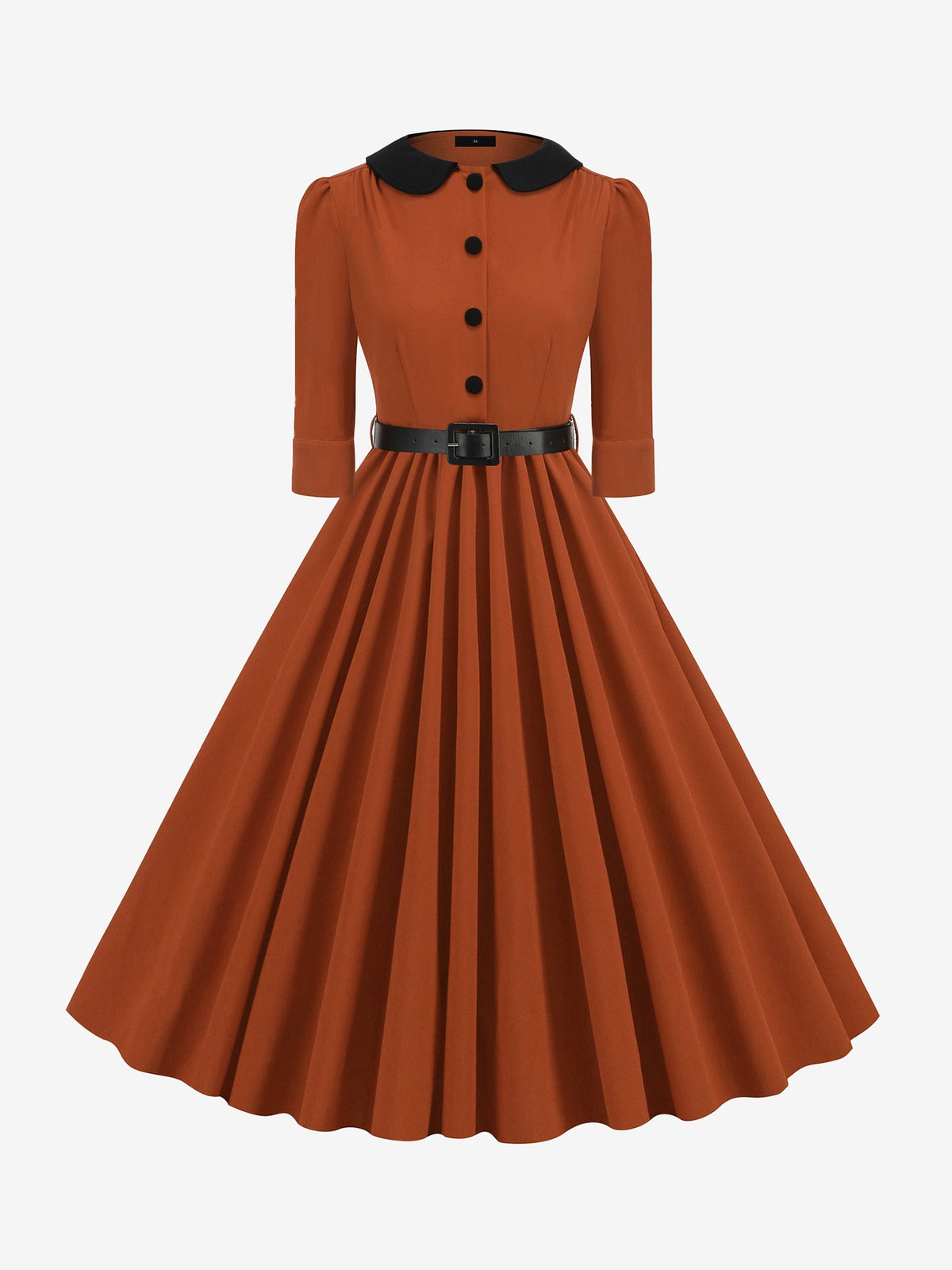 Vintage Peter Pan Collar Belted A-Line Midi Dress