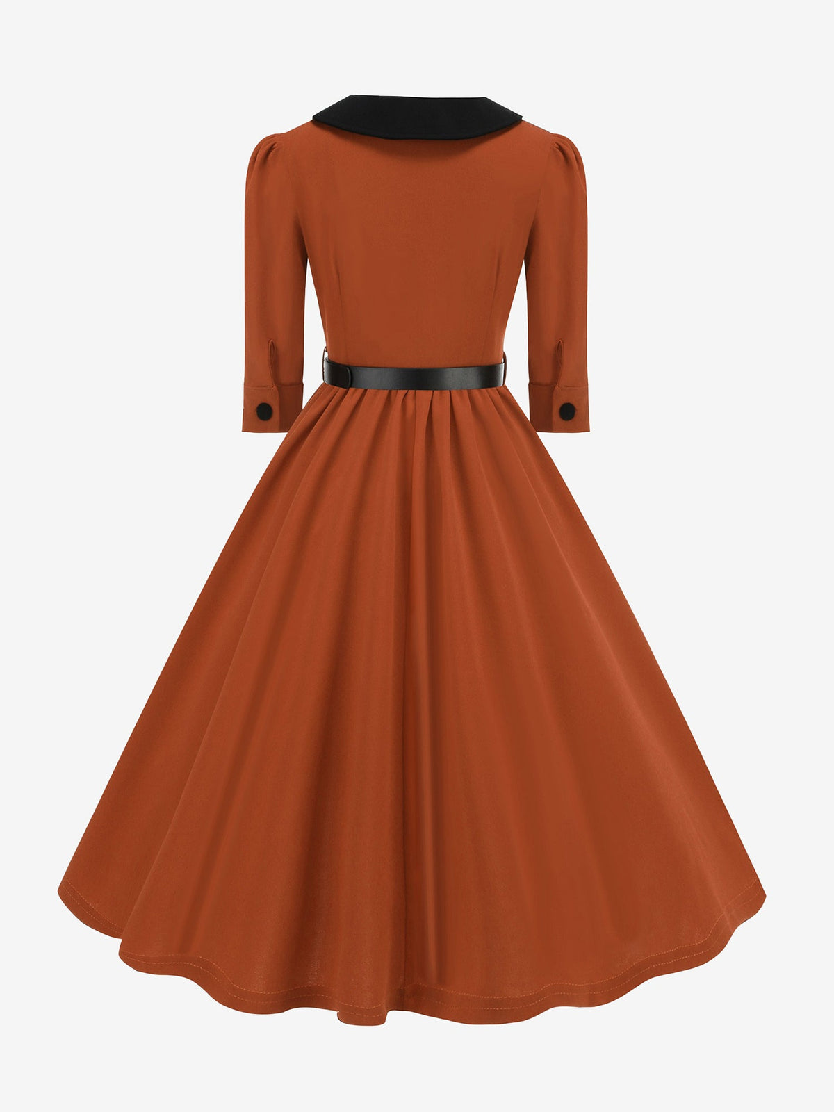 Vintage Peter Pan Collar Belted A-Line Midi Dress