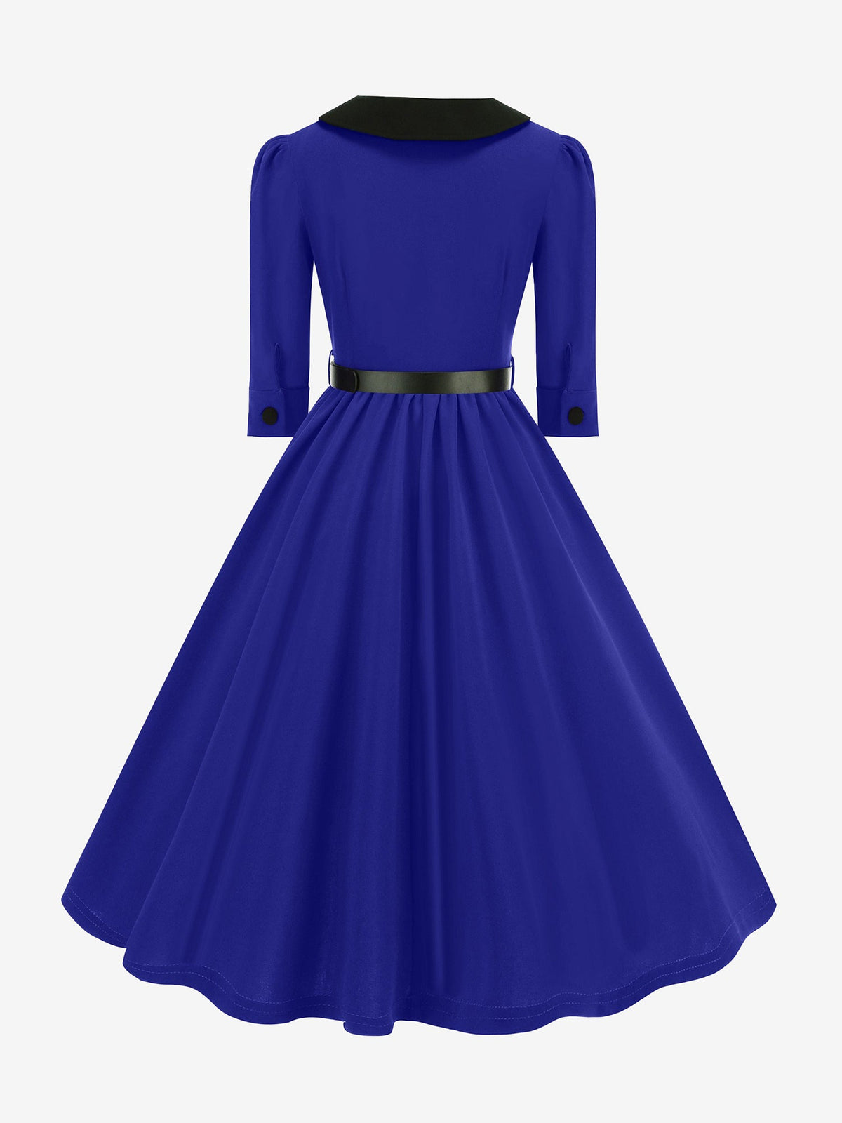 Vintage Peter Pan Collar Belted A-Line Midi Dress