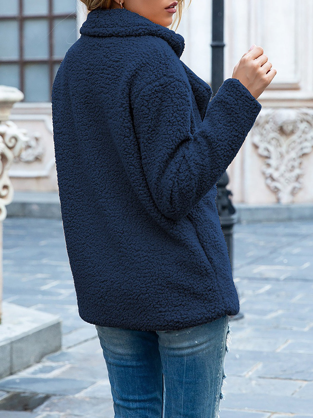 Notched Lapel Double Breasted Fleece Jacket