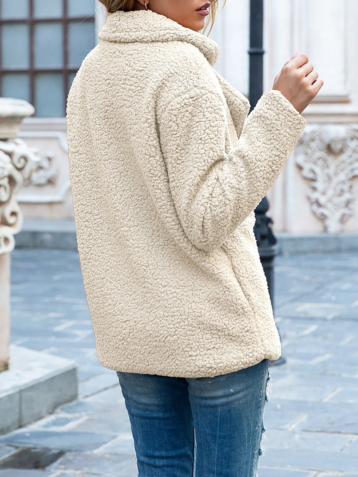Notched Lapel Double Breasted Fleece Jacket