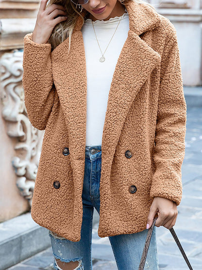 Notched Lapel Double Breasted Fleece Jacket