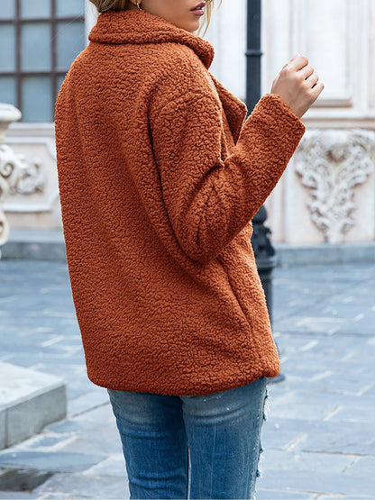 Notched Lapel Double Breasted Fleece Jacket