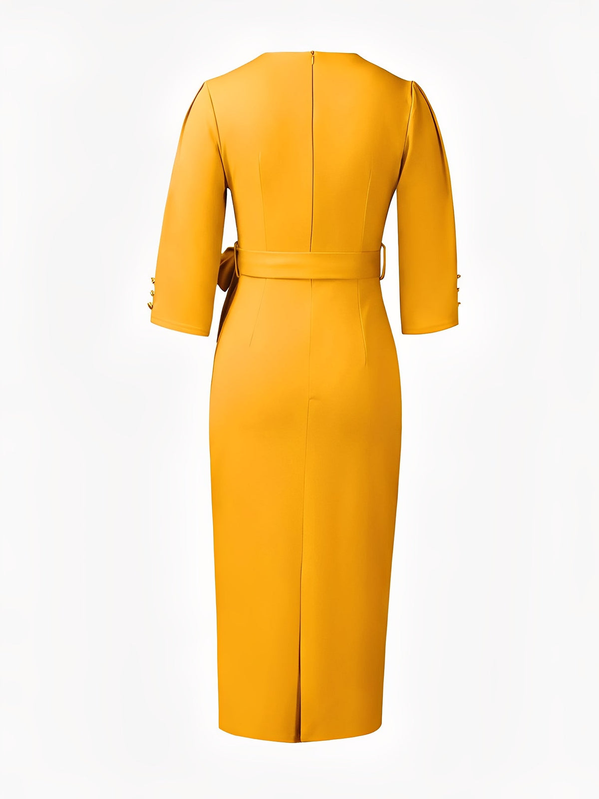 Notched Neck 3/4 Sleeves Midi Sheath Dress