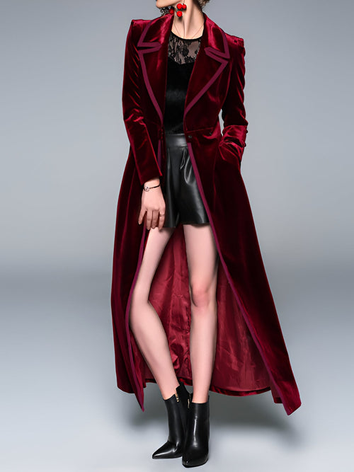 Vintage Notched Lapel Velvet Maxi Length A-Line Jacket