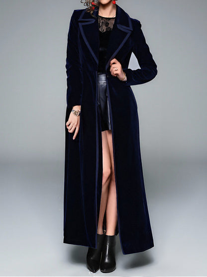Vintage Notched Lapel Velvet Maxi Length A-Line Jacket