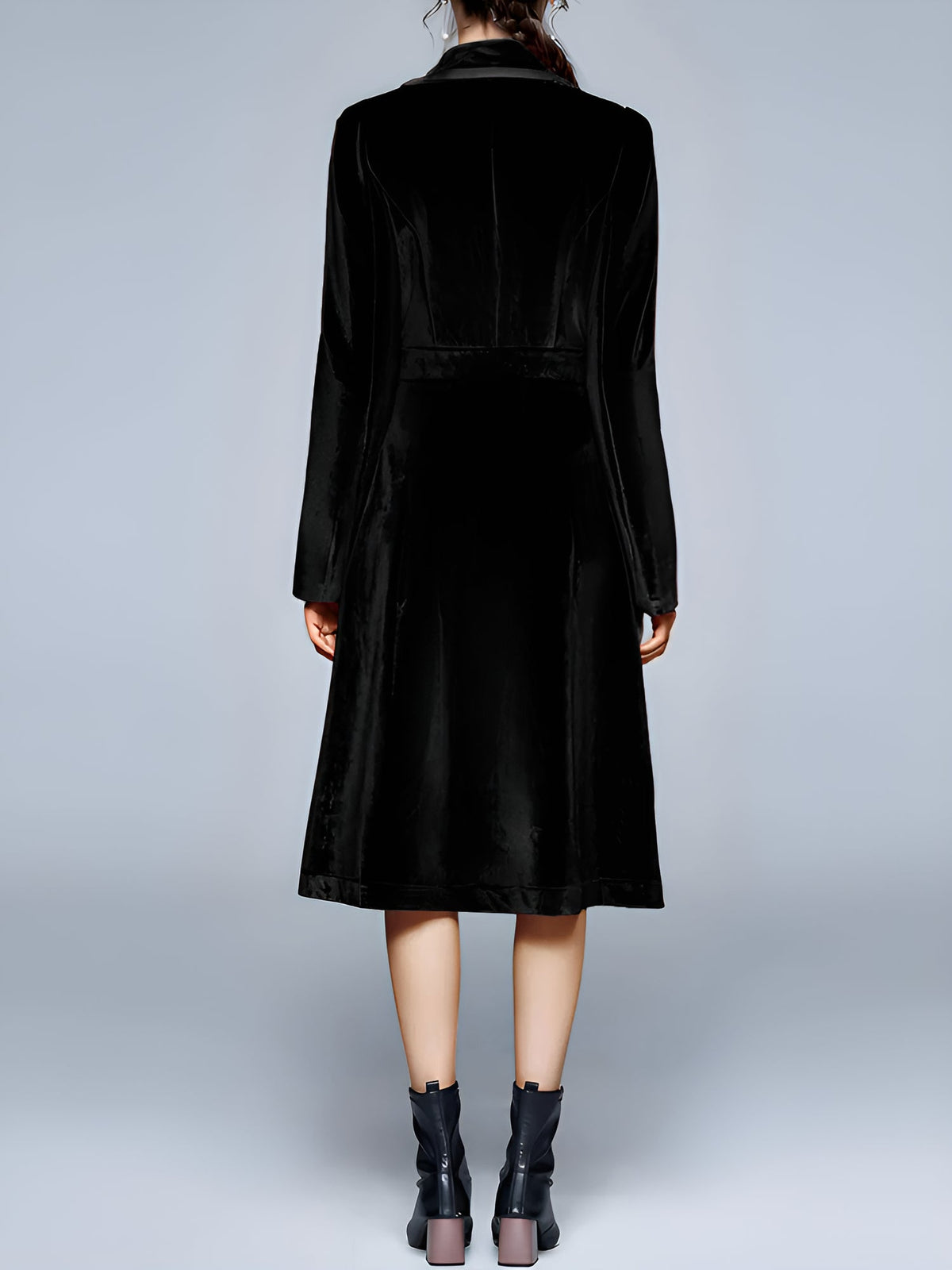Vintage Notched Lapel Velvet Mid-Length A-Line Jacket