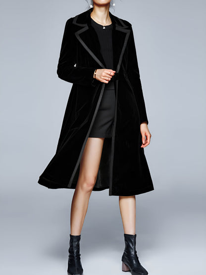 Vintage Notched Lapel Velvet Mid-Length A-Line Jacket