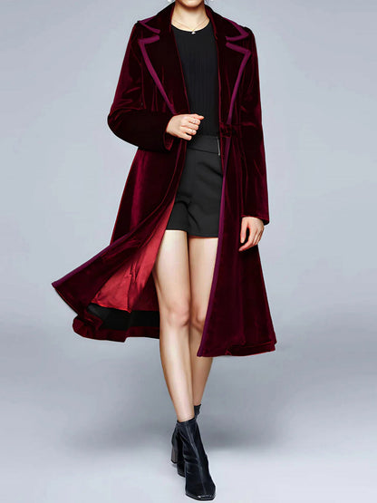 Vintage Notched Lapel Velvet Mid-Length A-Line Jacket