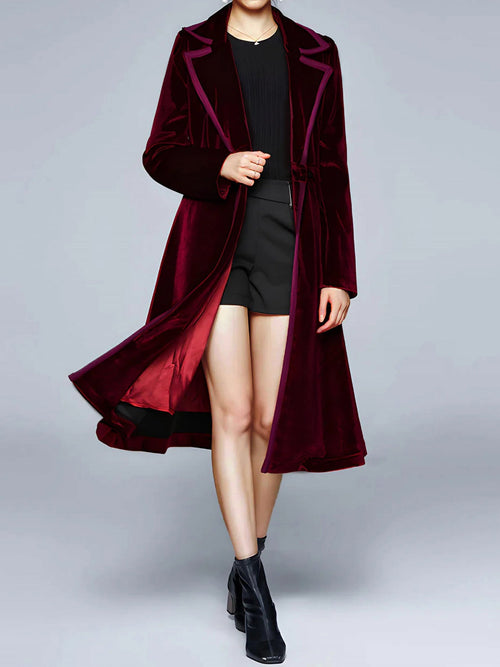 Vintage Notched Lapel Velvet Mid-Length A-Line Jacket