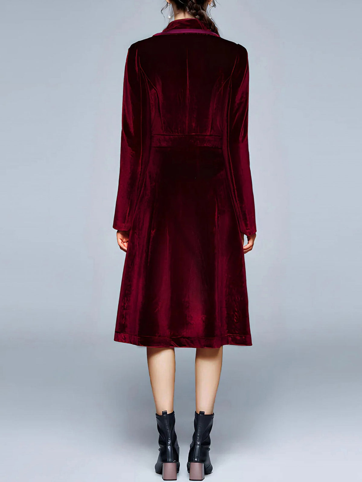 Vintage Notched Lapel Velvet Mid-Length A-Line Jacket