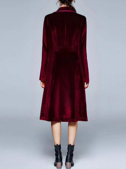 Vintage Notched Lapel Velvet Mid-Length A-Line Jacket