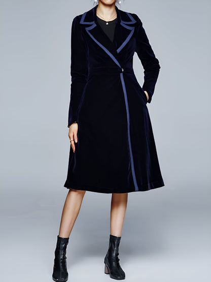 Vintage Notched Lapel Velvet Mid-Length A-Line Jacket
