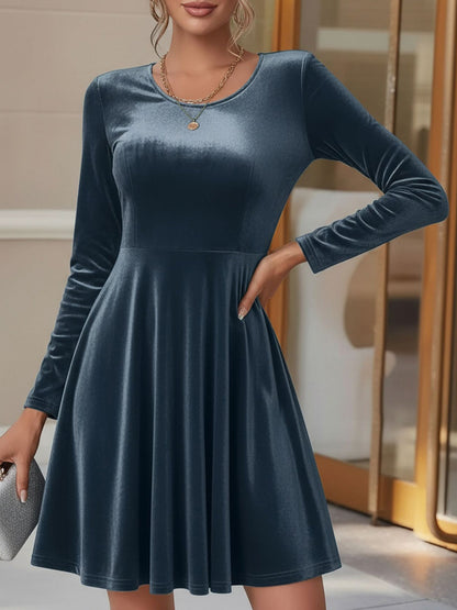 Velvet Long sleeve Round Neck A-Line Dress