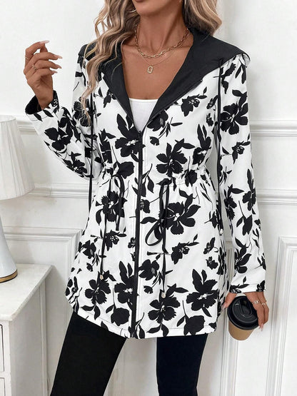 Reversible Hooded Zipper Printed Pockets Jacket