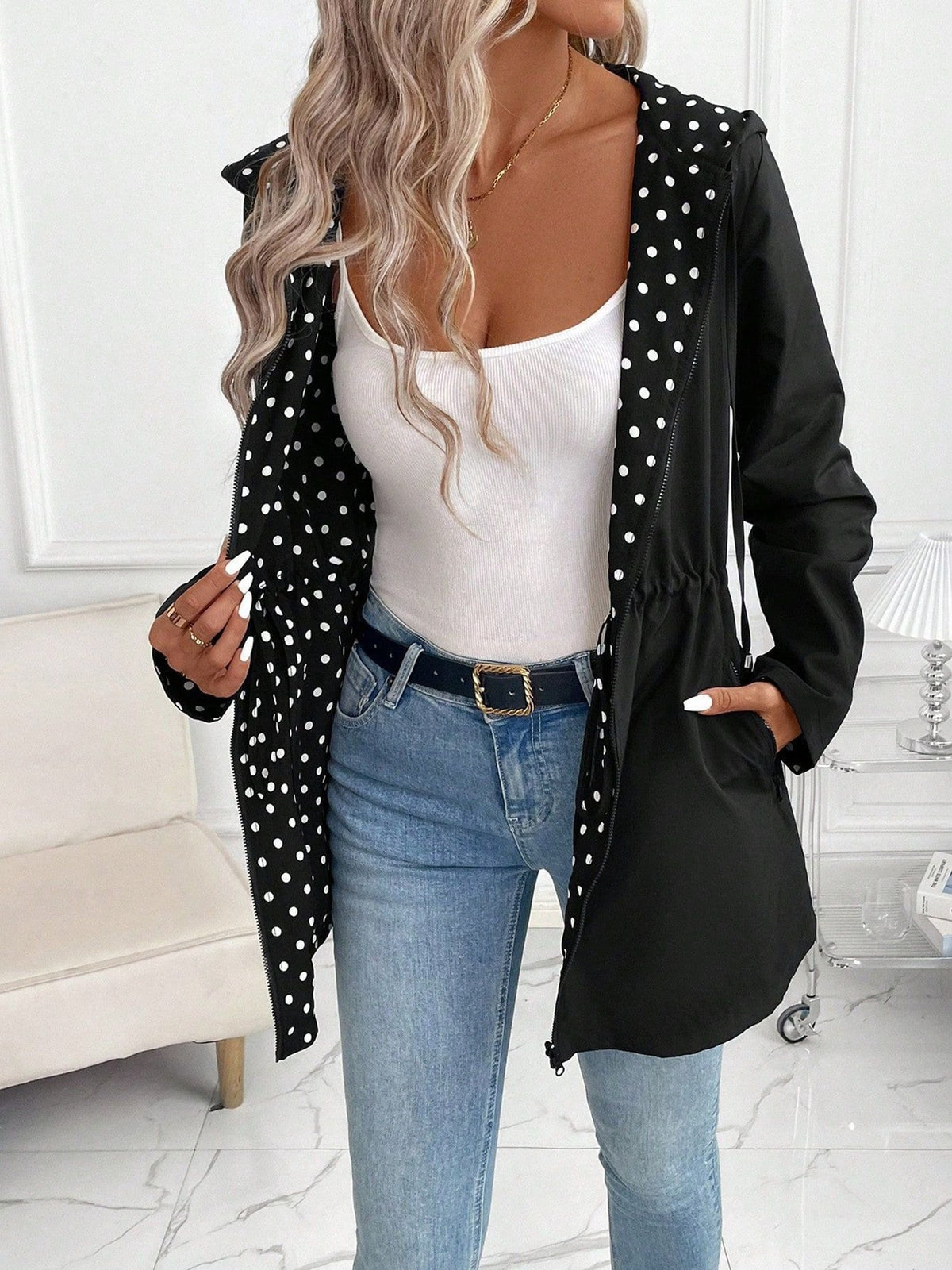 Reversible Hooded Zipper Printed Pockets Jacket