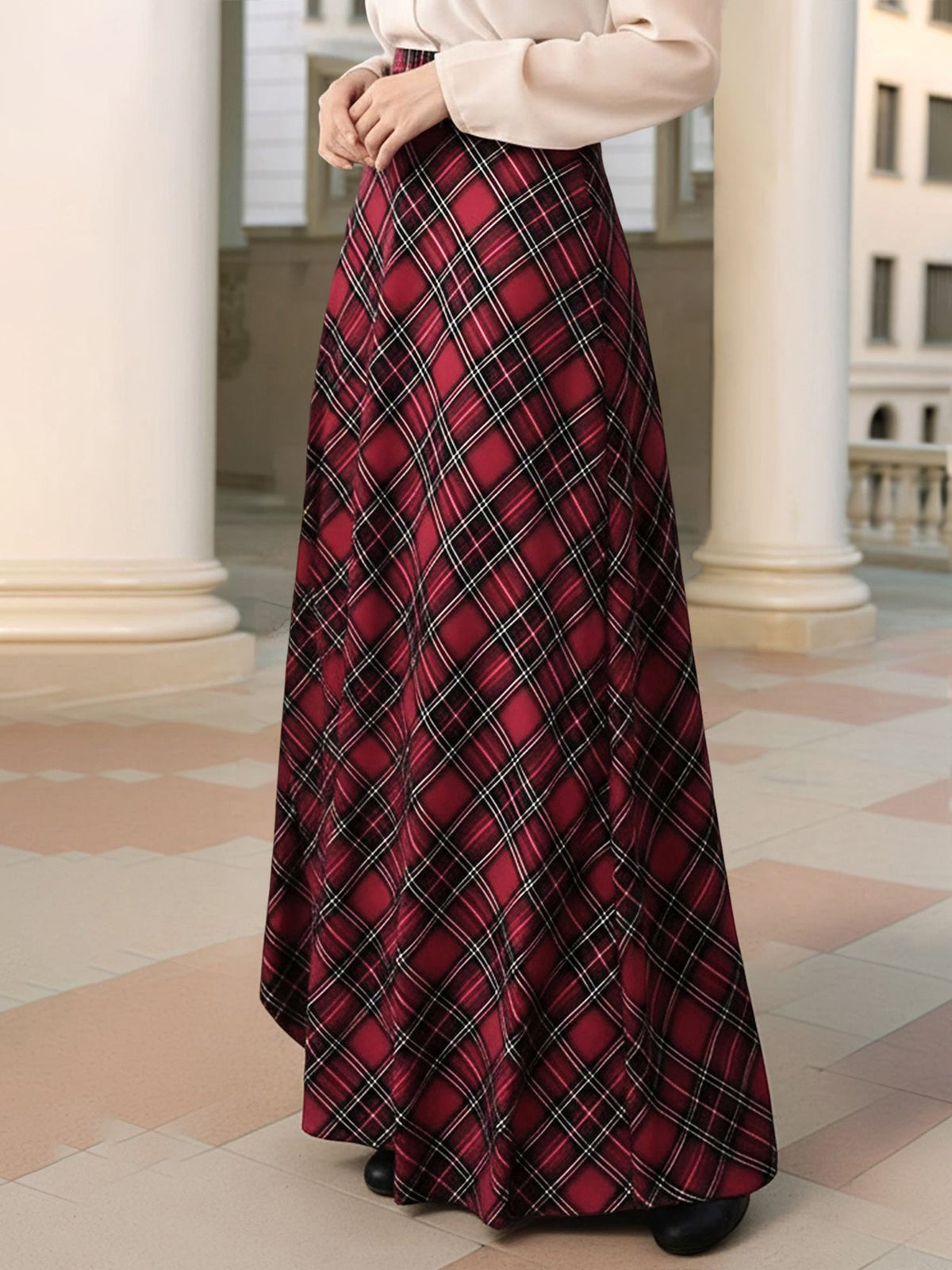 Christmas Plaid Pockets A-line Maxi Skirt