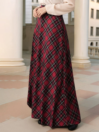 Christmas Plaid Pockets A-line Maxi Skirt