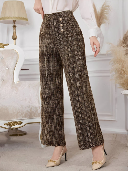 Plaid Tweed High Waisted Wide Legs Trousers Pants