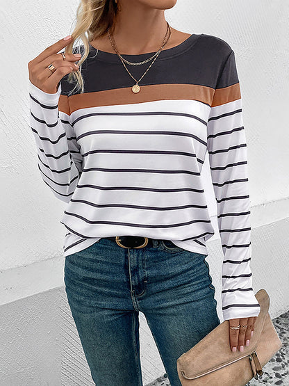 Round Neck Long Sleeve Striped Top