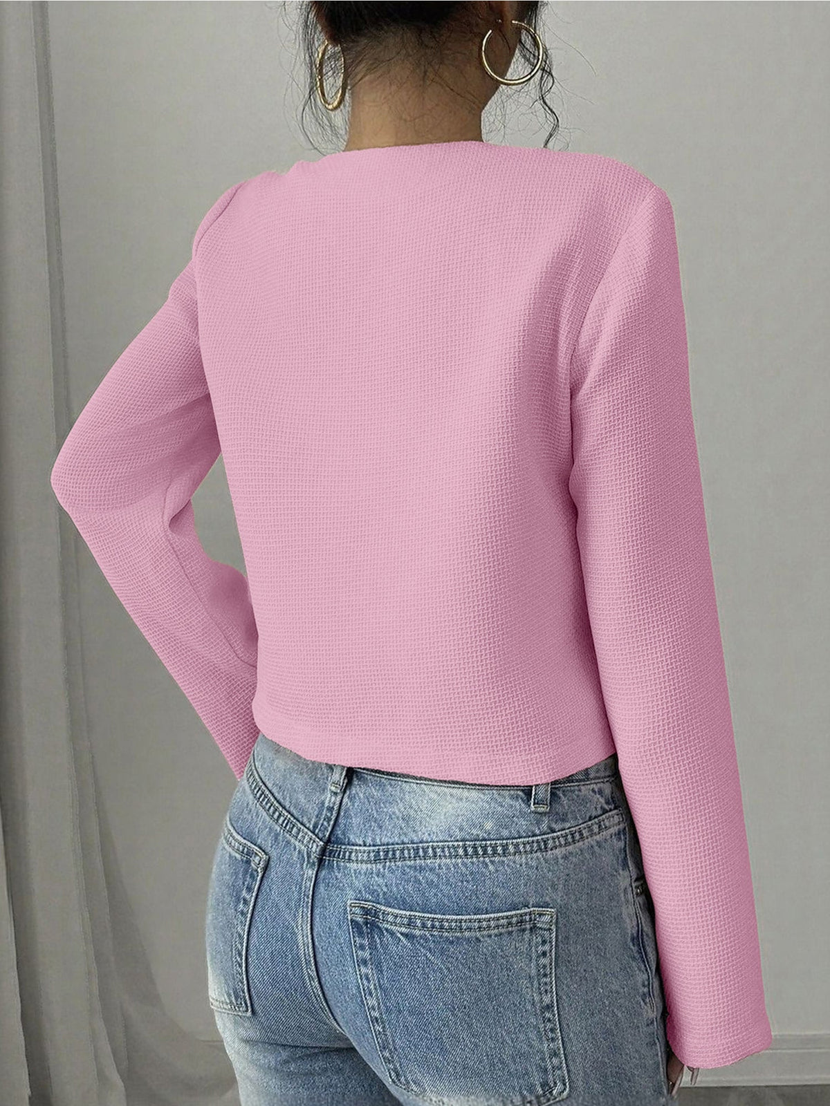 Collarless Long Sleeves Bow Decor Cropped Jacket