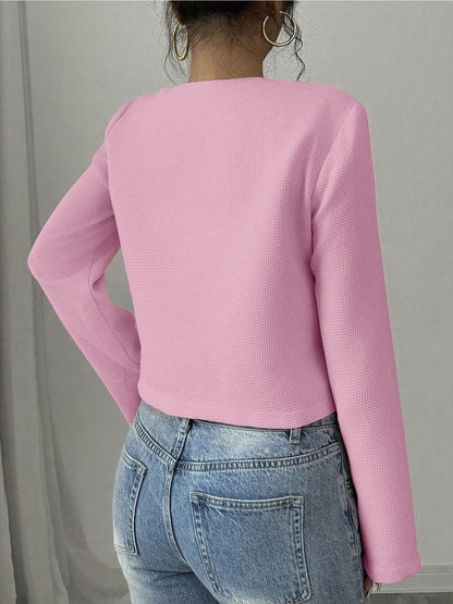 Collarless Long Sleeves Bow Decor Cropped Jacket