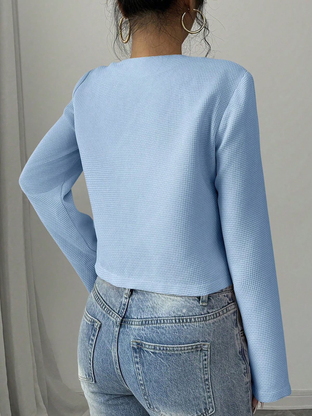 Collarless Long Sleeves Bow Decor Cropped Jacket