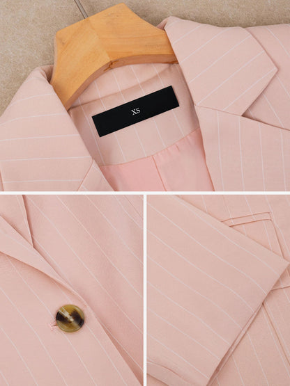 Notched Lapel Striped One Button Blazer