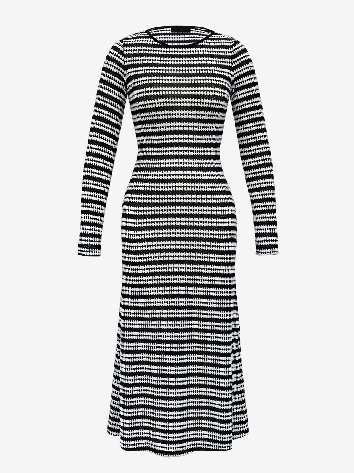 Striped Round Neck Thick Knitted Below-the-knee Dress
