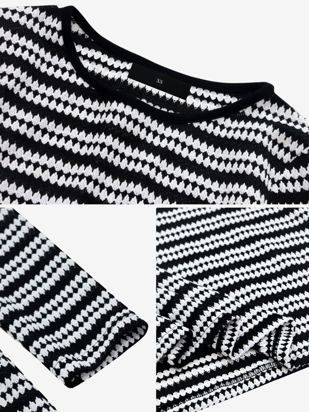 Striped Round Neck Thick Knitted Below-the-knee Dress