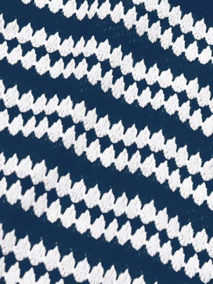 Striped Round Neck Thick Knitted Below-the-knee Dress