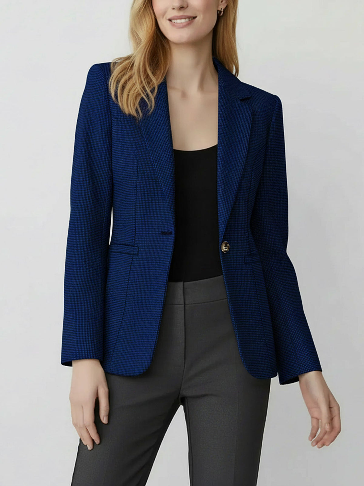 Notched Lapel Lined Long Sleeves Work Office Blazer