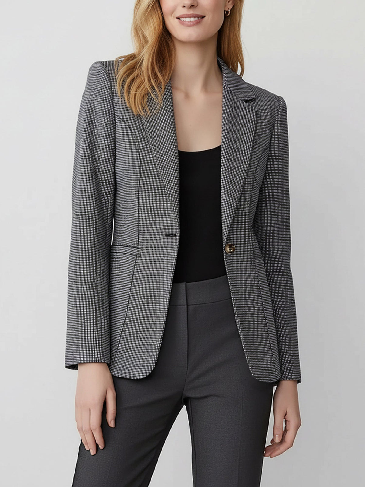 Notched Lapel Lined Long Sleeves Work Office Blazer