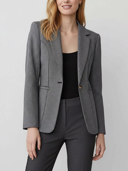 Notched Lapel Lined Long Sleeves Work Office Blazer
