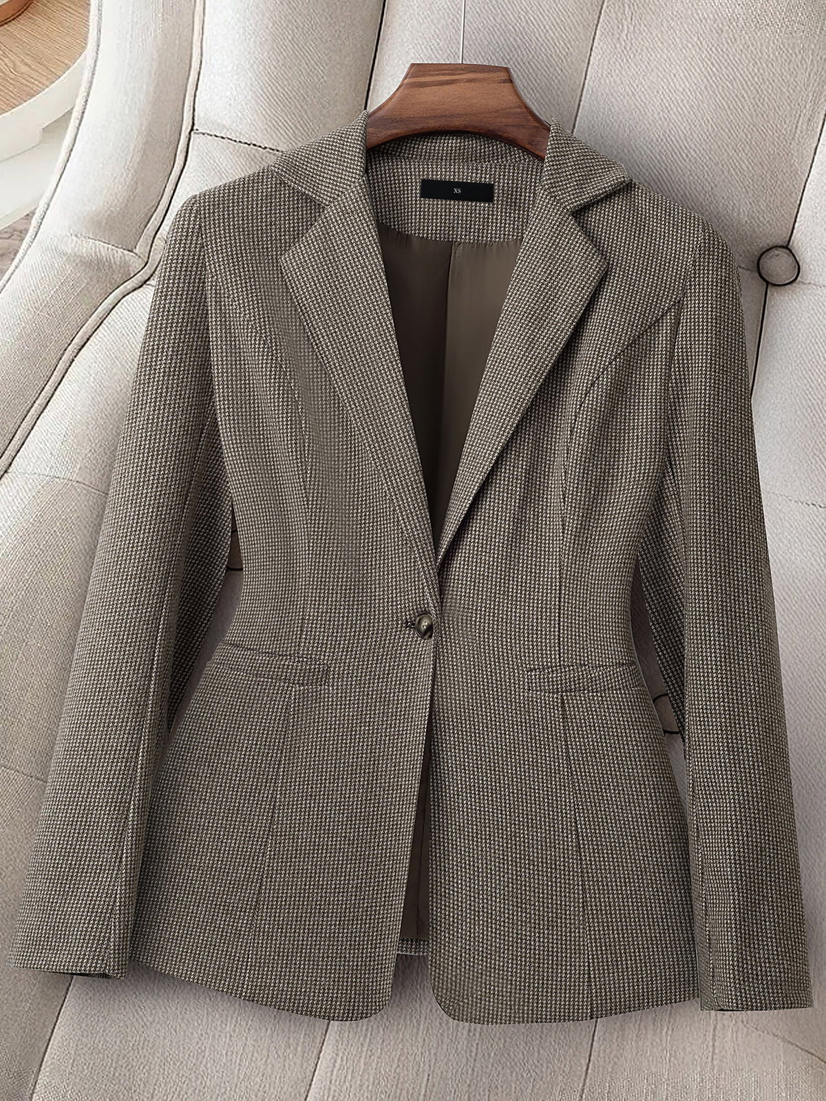 Notched Lapel Lined Long Sleeves Work Office Blazer