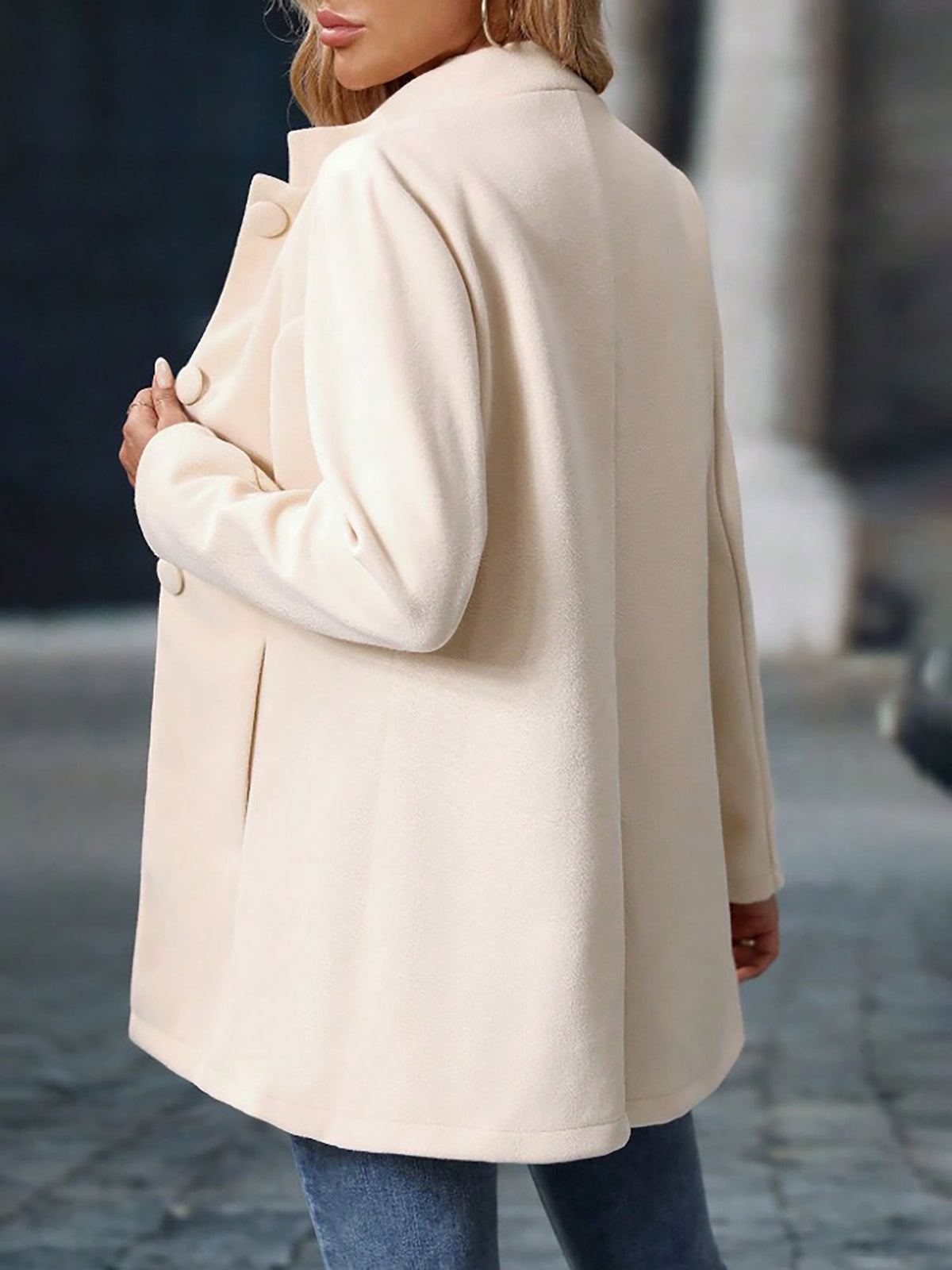 Stand-Up Collar Long Sleeves Fully Lined Pea Coat