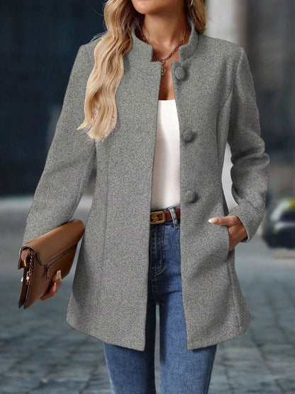 Stand-Up Collar Long Sleeves Fully Lined Pea Coat