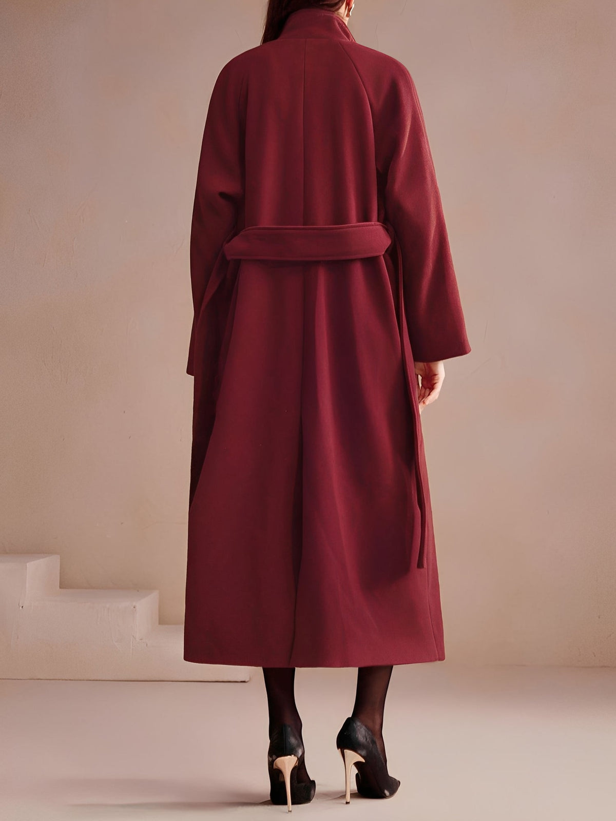 Convertible Collar Belted Fully Lined Maxi Length Trench Coat